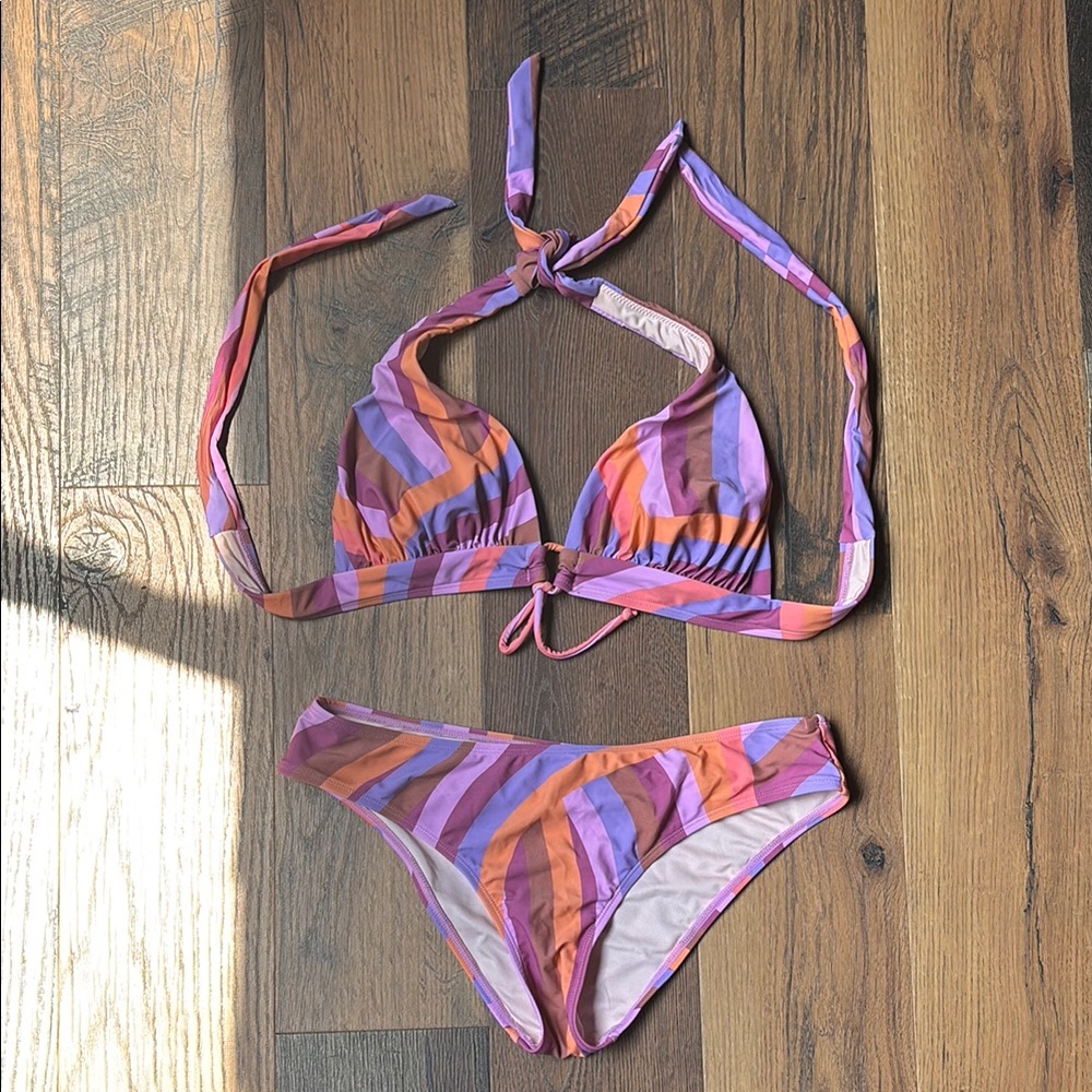 Striped Halter Bikini Set